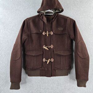 The North Face Coat Womens Medium Brown Toggle Wool Blend Hooded Jacket Pockets